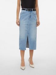 Vero Moda Spódnica dżinsowa w kolorze błękitnym rozmiar: M. Niebieskie spódniczki damskie Vero Moda, m, z aplikacjami, z bawełny, z podwyższonym stanem, midi, proste. Za 136.13 zł.