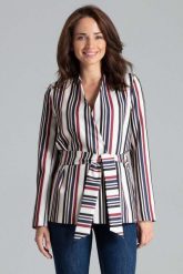 Stylowy Żakiet bez Zapięcia z Wiązanym Paskiem Wzór 110. Brązowe marynarki i żakiety damskie Katrus, l, bez wzorów, z materiału, eleganckie. Za 299.00 zł.