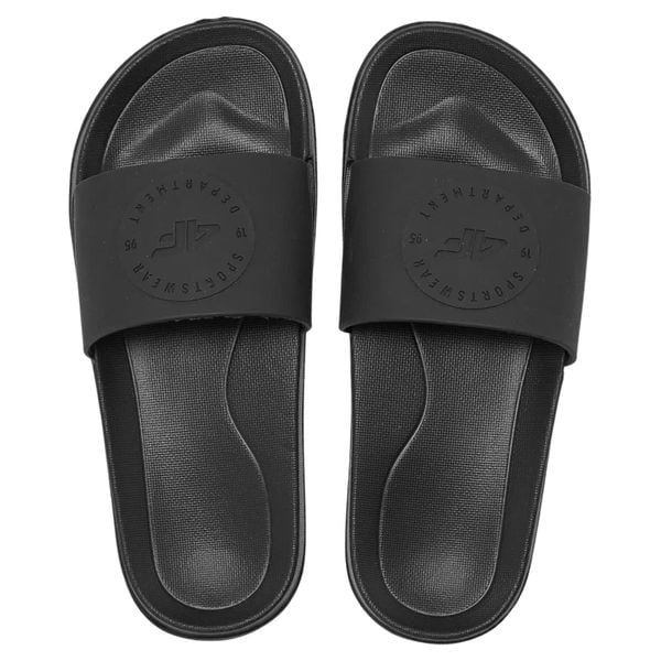 Klapki damskie 4F 4FWSS25FSLIF018. Czarne klapki damskie 4f, bez wzorów, z materiału, bez obcasa. Za 69.99 zł.