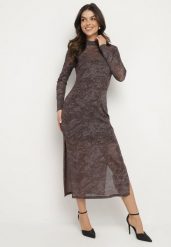 Brązowa Siateczkowa Sukienka z Wiskozą o Dopasowanym Kroju z Rozcięciami i Halką Histaria. Brązowe sukienki damskie Born2be, do pracy, l, bez wzorów, z tkaniny, biznesowe, bez kołnierzyka, bez ramiączek, maxi, dopasowane. Za 89.99 zł.