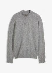 Sweter ze stójką z domieszką wełny. Szare swetry męskie bonprix, m, bez wzorów, z wełny, bez kołnierzyka. Za 114.99 zł.