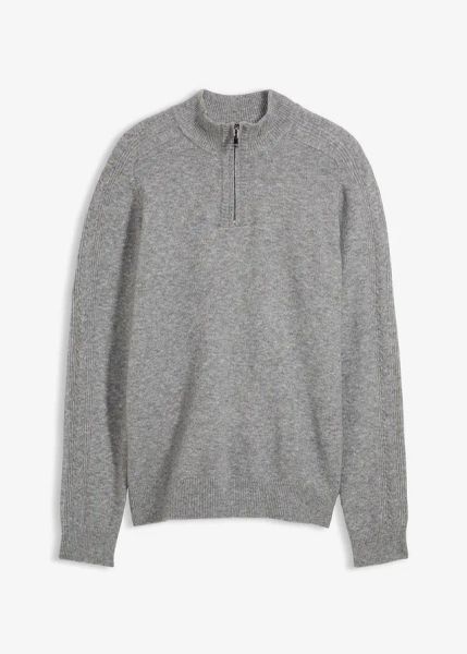 Sweter ze stójką z domieszką wełny. Szare swetry męskie bonprix, m, bez wzorów, z wełny, bez kołnierzyka. Za 114.99 zł.