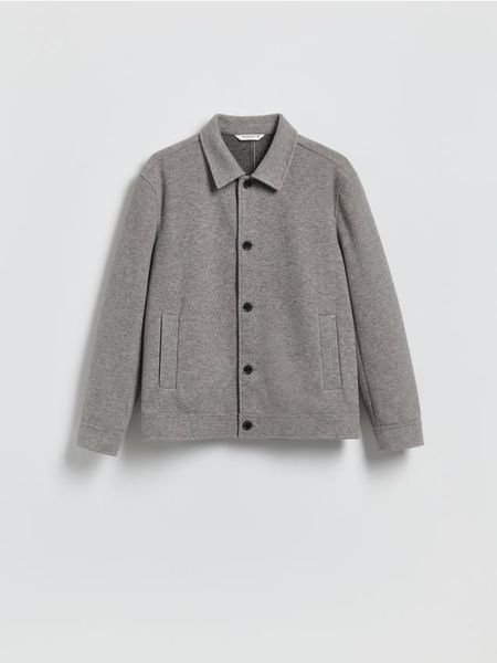 Kurtka koszulowa z kołnierzem - jasnoszary. Szare kurtki męskie Reserved, l, bez wzorów, z dzianiny, bez kaptura. Za 199.99 zł.