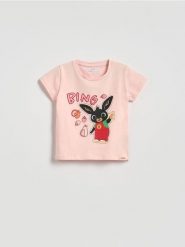 Bawełniany t-shirt Bing - pastelowy róż. Czerwone koszulki dziewczęce Reserved, m, bez wzorów, z bawełny, bez ramiączek. Za 35.99 zł.