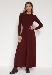 Bordowa Bawełniana Sukienka o Rozkloszowanym Kroju Tuselenea. Czerwone sukienki damskie Born2be, na co dzień, l, bez wzorów, z bawełny, eleganckie, bez kołnierzyka, bez ramiączek, maxi, rozkloszowane. Za 159.99 zł.