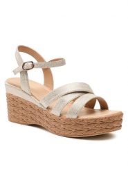 Clara Barson Sandały WS200601-01 Złoty. Żółte sandały damskie Clara Barson, bez wzorów, ze skóry, bez obcasa, na koturnie. Za 129.99 zł.