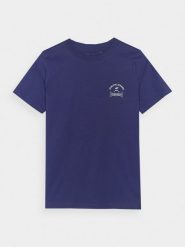 4F T-shirt regular z nadrukiem damski - granatowy XS. Niebieskie t-shirty damskie 4f, xs, bez wzorów, z bawełny, bez kołnierzyka. W wyprzedaży za 29.99 zł.