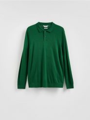 Wiskozowy sweter polo - zielony. Zielone swetry męskie Reserved, l, bez wzorów, z dzianiny, bez kołnierzyka. Za 99.99 zł.