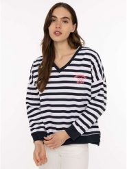 Zwillingsherz Bluza w kolorze granatowo-białym rozmiar: S/M. Białe bluzy bez kaptura damskie Zwillingsherz, m. Za 210.32 zł.