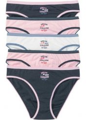 Figi z bawełną (5 par). Niebieskie figi damskie bonprix, bez wzorów, z bawełny. Za 64.99 zł.