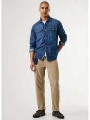Pepe Jeans Spodnie sztruksowe - Slim fit - w kolorze beżowym rozmiar: W36. Brązowe spodnie materiałowe męskie Pepe Jeans, z aplikacjami, z jeansu, klasyczne. Za 235.50 zł.
