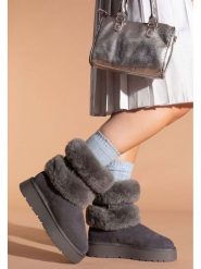 Gooce Skórzane kozaki zimowe "Mara" w kolorze antracytowym rozmiar: 40. Czarne kozaki damskie Gooce, ze skóry, bez obcasa, na platformie. Za 252.99 zł.