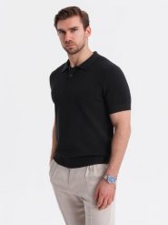 Bawełniana męska koszulka polo ze strukturalnej dzianiny – czarna V5 OM-POSS-0117 - XXL. Czarne koszulki polo męskie Ombre Clothing, l, bez wzorów, z bawełny, bez ramiączek. W wyprzedaży za 99.99 zł.