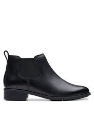 Clarks Sztyblety Havisham Top 26178715 Czarny. Czarne botki damskie Clarks, ze skóry, bez obcasa, na płaskiej podeszwie, bez zapięcia. Za 349.99 zł.