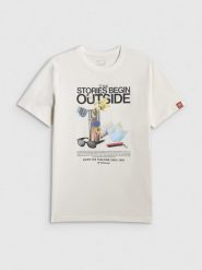 4F T-shirt regular z nadrukiem męski - biały M. Białe t-shirty męskie 4f, m, bez wzorów, z bawełny, bez kołnierzyka. Za 79.99 zł.