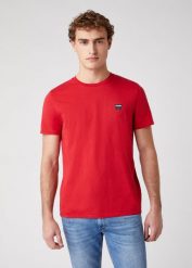 WRANGLER SS SIGN OFF TEE MĘSKI T-SHIRT KOSZULKA NADRUK LOGO SCARLET RED W7C07D3UU 112131608. Czerwone t-shirty męskie Wrangler, m, bez wzorów, bez kołnierzyka. Za 69.99 zł.