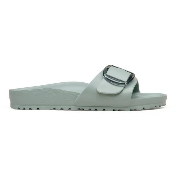 BIRKENSTOCK Madrid Big Buckle EVA Gray Taupe Klapki damskie. Szare klapki damskie Birkenstock, bez wzorów, bez obcasa. Za 209.99 zł.