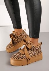 Brązowe Sneakersy Vices Stylizowane na Śniegowce w Panterkę na Platformie Obszyte Futerkiem Naleris. Brązowe śniegowce damskie Renee, z futra. Za 84.99 zł.