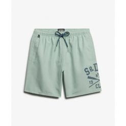 Kąpielówki z nadrukiem 16" Superdry. Zielone kąpielówki męskie Superdry., l, bez wzorów, z materiału, do pływania. Za 238.20 zł.