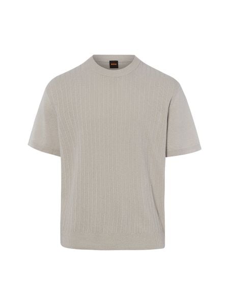 BOSS Orange sweter z krótkim rękawem i lnem - Kajordino Mężczyźni len szary, M. Pomarańczowe swetry męskie Boss Orange, na lato, m, bez wzorów, ze lnu, bez kołnierzyka. Za 479.95 zł.