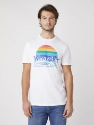 MĘSKA KOSZULKA T-SHIRT WRANGLER SS GRAPHIC TEE WHITE W7AID3989 112131343. Białe t-shirty męskie Wrangler, m, bez wzorów, bez kołnierzyka. Za 69.99 zł.