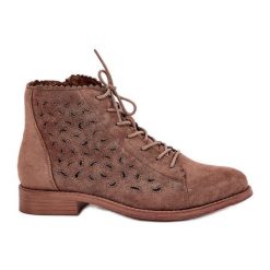 Niskie Botki Z Ażurowym Wzorem S.Barski HY51-185 Brązowe. Brązowe botki damskie eleganckie, przed kostkę, bez obcasa, bez zapięcia. Za 240.83 zł.