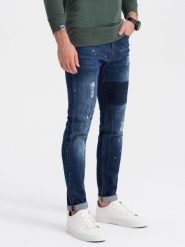 Spodnie męskie jeansowe SKINNY FIT - niebieskie V2 - Rozmiar: L. Niebieskie spodnie materiałowe męskie Ombre Clothing, bez wzorów, z bawełny. W wyprzedaży za 69.99 zł.
