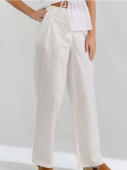 Spodnie wide leg - kremowy. Białe spodnie materiałowe damskie Sinsay, bez wzorów. W wyprzedaży za 35.99 zł.