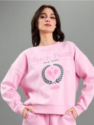 Bawełniana bluza crewneck z haftem - begonia. Bluzy bez kaptura damskie Sinsay, l, z bawełny. Za 49.99 zł.