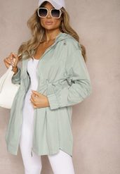 Jasnoniebieska Kurtka Parka Ściagana w Pasie Troczkami z Kapturem Evisanale. Niebieskie kurtki damskie Renee, l, bez wzorów, z materiału. Za 119.99 zł.