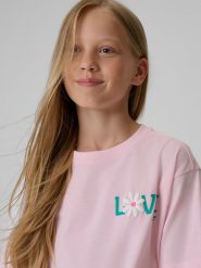 4F T-shirt boxy z nadrukiem dziewczęcy - różowy 158/164 (12-14 lat). Czerwone koszulki dziewczęce 4f, bez wzorów, z bawełny, bez ramiączek. Za 49.99 zł.