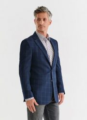 PAKO LORENTE – Granatowa marynarka garniturowa w kratę. Niebieskie marynarki męskie Pako Lorente, bez wzorów, z elastanu. Za 699.99 zł.
