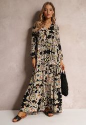 Czarno-Beżowa Sukienka Oversize w Kwiaty Iophne. Czarne sukienki damskie Renee, na lato, l, bez wzorów, bez kołnierzyka, bez ramiączek, maxi, oversize. W wyprzedaży za 62.99 zł.