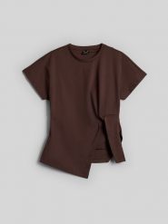 4F T-shirt slim z marszczeniem damski - brązowy XL. Brązowe t-shirty damskie 4f, m, bez wzorów, z dzianiny, bez kołnierzyka. Za 89.99 zł.