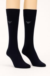 Skarpety podkolanówki Emporio Armani 2-Pack. Niebieskie skarpetki męskie EMPORIO ARMANI CONNECTED, bez wzorów, z bawełny. Za 98.59 zł.
