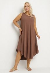 Brązowa Rozkloszowana Sukienka z Bawełną Nairilo. Brązowe sukienki damskie Born2be, na spacer, na lato, xl, bez wzorów, z bawełny, eleganckie, bez kołnierzyka, bez ramiączek, midi, rozkloszowane. W wyprzedaży za 71.99 zł.