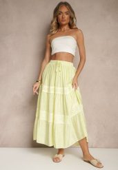 Żółta Rozkloszowana Spódnica z Wiskozą Zdobiona Koronką Bannela. Żółte spódniczki damskie Renee, m, z aplikacjami, z koronki, eleganckie, maxi, dopasowane. Za 89.99 zł.