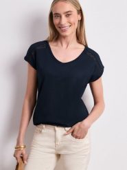 Street One Koszulka Kobiety Bawełna niebieski, 38. Niebieskie t-shirty damskie Street One, w ażurowe wzory, z bawełny, bez kołnierzyka. Za 99.95 zł.