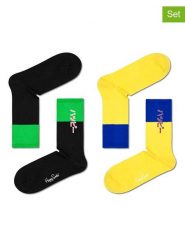 Happy Socks Skarpety (2 pary) "Happy neo" w kolorze czarno-żółtym rozmiar: 41-46. Czarne skarpetki męskie Happy Socks, bez wzorów, prążkowane. Za 52.67 zł.