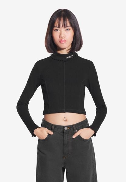 Koszulka sportowa damska Prosto Turtleneck Ribbed z długim rękawem. Czarne bluzki sportowe damskie Prosto., m, z bawełny, bez kołnierzyka, bez ramiączek. Za 118.99 zł.