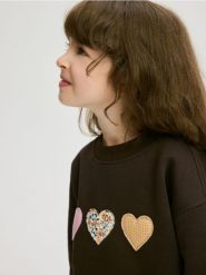 Bluza z naszywkami - ciemnobrązowy. Brązowe bluzy i bluzki niemowlęce Reserved, z aplikacjami, z bawełny, bez ramiączek, bez kaptura. Za 49.99 zł.