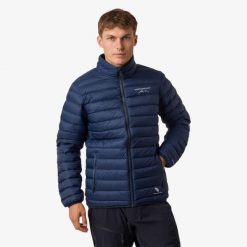 Kurtka puchowa turystyka męska Swedemount Himalaya Down Jacket wiatroszczelna. Niebieskie kurtki męskie SWEDEMOUNT, m, bez wzorów, z puchu, sportowe, bez kaptura. Za 599.99 zł.