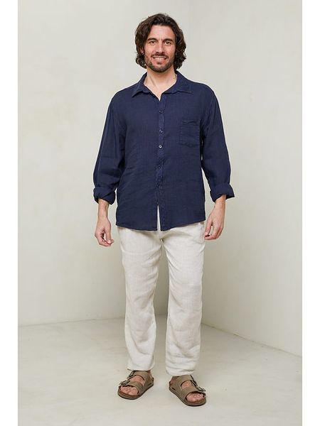 Lin Passion Koszula w kolorze granatowym rozmiar: M/L. Niebieskie koszule męskie Lin Passion, l, bez wzorów, z bawełny, bez kołnierzyka, bez ramiączek. Za 144.95 zł.