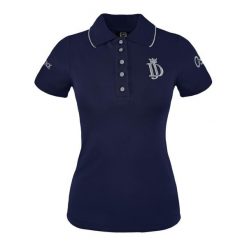 Koszulka polo jeździecka Marta granatowa. Niebieskie topy sportowe damskie JD ATTACK, na lato, xs, bez wzorów, z bawełny, bez ramiączek. Za 129.99 zł.