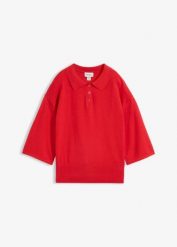 Sweter z kołnierzykiem polo z mieszanki bawełny. Czerwone swetry klasyczne damskie bonprix, z bawełny, bez kołnierzyka. Za 109.99 zł.