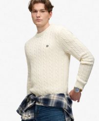 Superdry Sweter z bawełnianym splotem warkoczowym – Relaxed. Brązowe swetry klasyczne damskie Superdry., m, z bawełny, bez kołnierzyka. Za 345.10 zł.