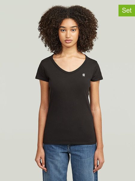G-Star Koszulki (2 szt.) w kolorze czarnym rozmiar: L. Czarne t-shirty damskie G-Star, l, bez wzorów, z bawełny, bez kołnierzyka. Za 139.54 zł.
