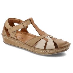 Brązowe Sandały Armodo Stylowe Obuwie Damskie. Brązowe sandały damskie Armodo, z aplikacjami, bez obcasa. Za 269.00 zł.