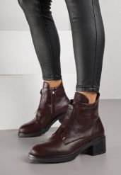 Bordowe Skórzane Botki na Obcasie z Przeszyciami Tevilsa. Czerwone botki damskie Born2be, z jeansu, biznesowe, bez obcasa, na obcasie, bez zapięcia. Za 209.99 zł.