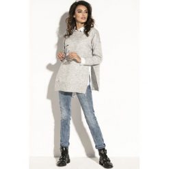 Sweter z rozcięciem fb587. Szare swetry klasyczne damskie Fobya, bez kołnierzyka. Za 119.00 zł.
